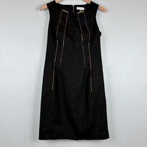 Calvin Klein Black Sleeveless Sheath Dress 8 Gold Zipper Detail Power Dress